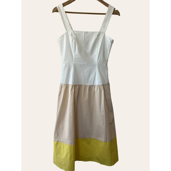 Daniel Cremieux Colorblock White Khaki ALine Sleeveless Midi Cotton Dress Size 0 - Picture 1 of 7